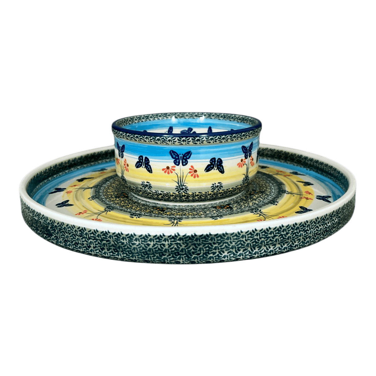 Platter, Round, Chip & Dip, 12.75" in "Butterflies in Flight" by Manufaktura | N007S-WKM