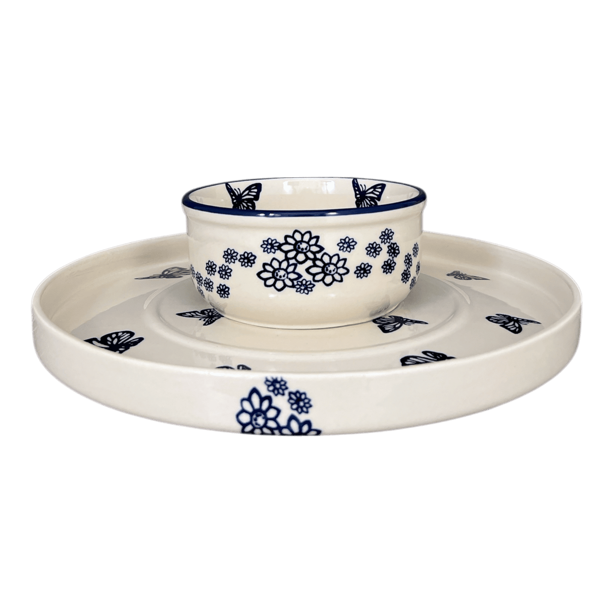 Platter, Round, Chip & Dip, 12.75" in "Butterfly Garden" by Manufaktura | N007T-MOT1