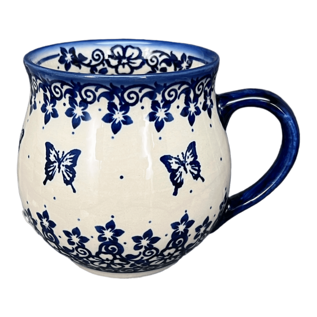 Mug, Belly Mug, 16 oz Large in "Butterfly Blues" by Andy | NDA10-17