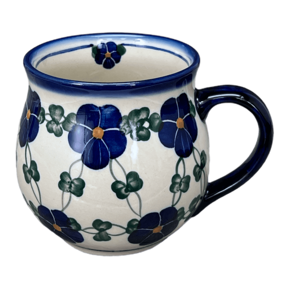 Mug, Belly Mug, 16 oz Large in "Blue Tethered Blossoms" by Andy | NDA10-4