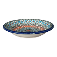 A picture of a Polish Pottery 9" Pasta Bowl (Teal Pompons) | NDA112-62 as shown at PolishPotteryOutlet.com/products/9-pasta-bowl-teal-pompons-nda112-62
