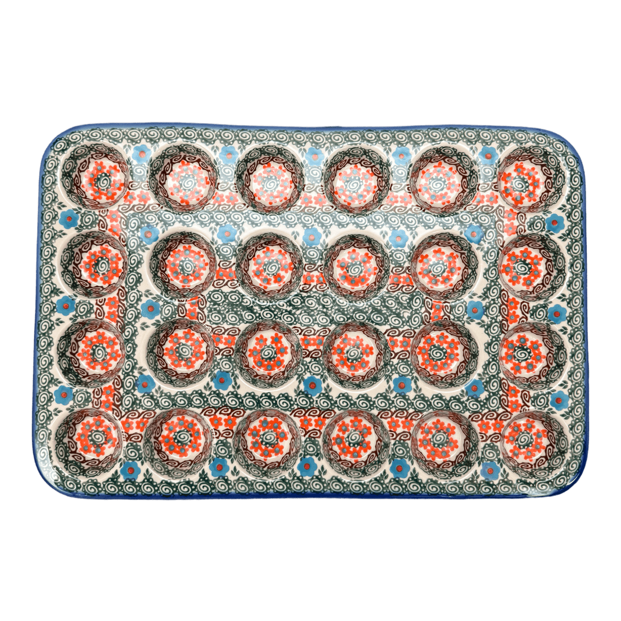 Muffin Pan, 24 Cup Mini, 17" x 11.25" in "Teal Pompons" by Andy | NDA168-62