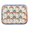 Polish Pottery 12 Cup Mini Muffin Pan (Bright Bouquet) | NDA169-A55 at PolishPotteryOutlet.com