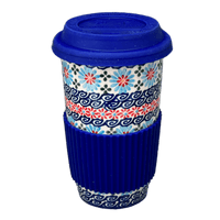 A picture of a Polish Pottery 14 oz. Travel Mug (Daisy Waves) | NDA281-3 as shown at PolishPotteryOutlet.com/products/14-oz-travel-mug-daisy-waves-nda281-3