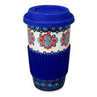A picture of a Polish Pottery 14 oz. Travel Mug (Polish Bouquet) | NDA281-82 as shown at PolishPotteryOutlet.com/products/14-oz-travel-mug-polish-bouquet-nda281-82