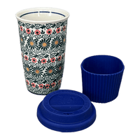 A picture of a Polish Pottery 14 oz. Travel Mug (Garden Breeze) | NDA281-A48 as shown at PolishPotteryOutlet.com/products/14-oz-travel-mug-garden-breeze-nda281-a48