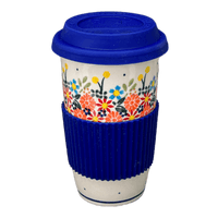 A picture of a Polish Pottery 14 oz. Travel Mug (Bright Bouquet) | NDA281-A55 as shown at PolishPotteryOutlet.com/products/14-oz-travel-mug-bright-bouquet-nda281-a55