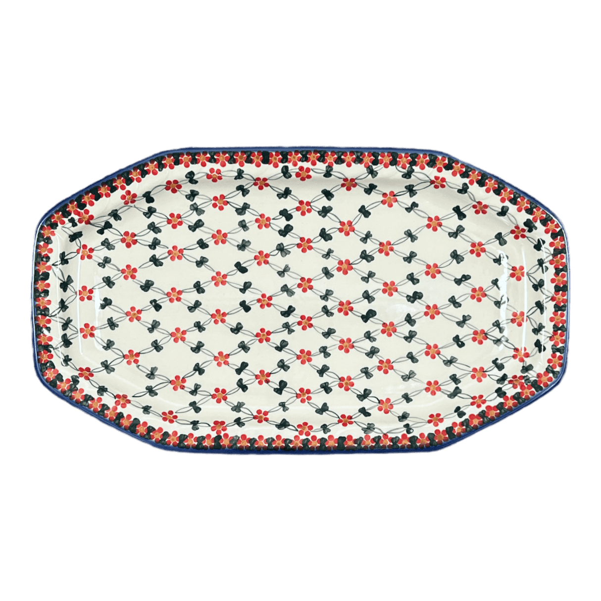 Tray, Platter, Angular, 10.5" x 18.5" in "Red Lattice" by Andy | NDA333-20