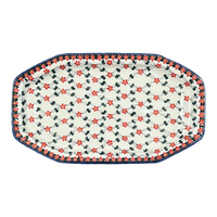 A picture of a Polish Pottery 10.5" x 18.5" Angular Tray (Red Lattice) | NDA333-20 as shown at PolishPotteryOutlet.com/products/10-5-x-18-5-angular-tray-red-lattice-nda333-20