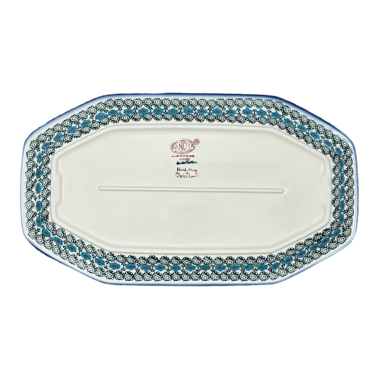 Tray, Platter, Angular, 10.5" x 18.5" in "Teal Pompons" by Andy | NDA333-62