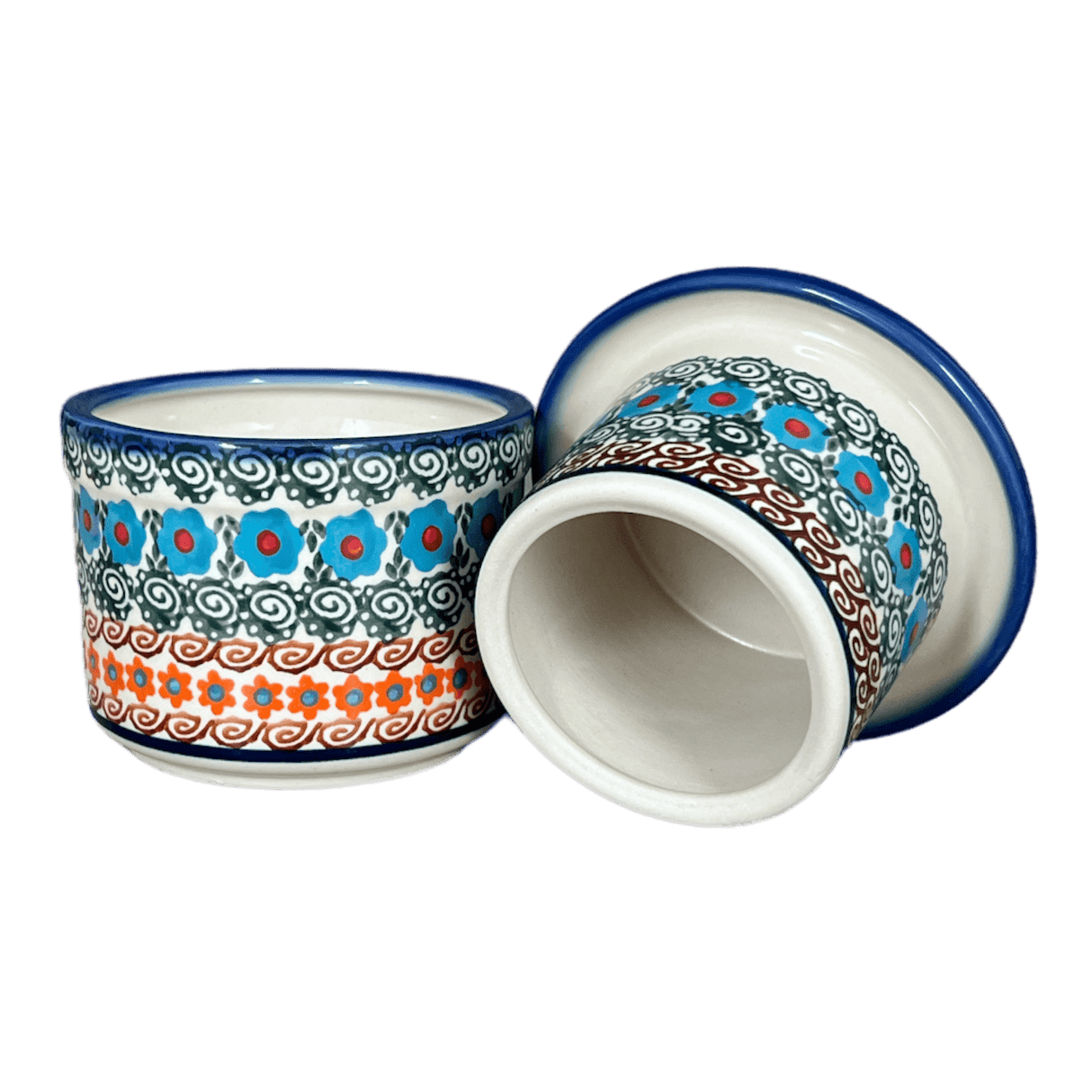 Butter Crock, 3.25" x 4.25" in "Teal Pompons" by Andy | NDA344-62