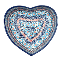 A picture of a Polish Pottery 8" X 8.75" Heart Bowl (Daisy Waves) | NDA368-3 as shown at PolishPotteryOutlet.com/products/8-x-8-75-heart-bowl-daisy-waves-nda368-3