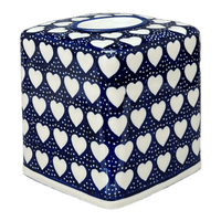 A picture of a Polish Pottery Tissue Box Cover (Sea of Hearts) | O003T-SEA as shown at PolishPotteryOutlet.com/products/tissue-box-cover-sea-of-hearts-o003t-sea