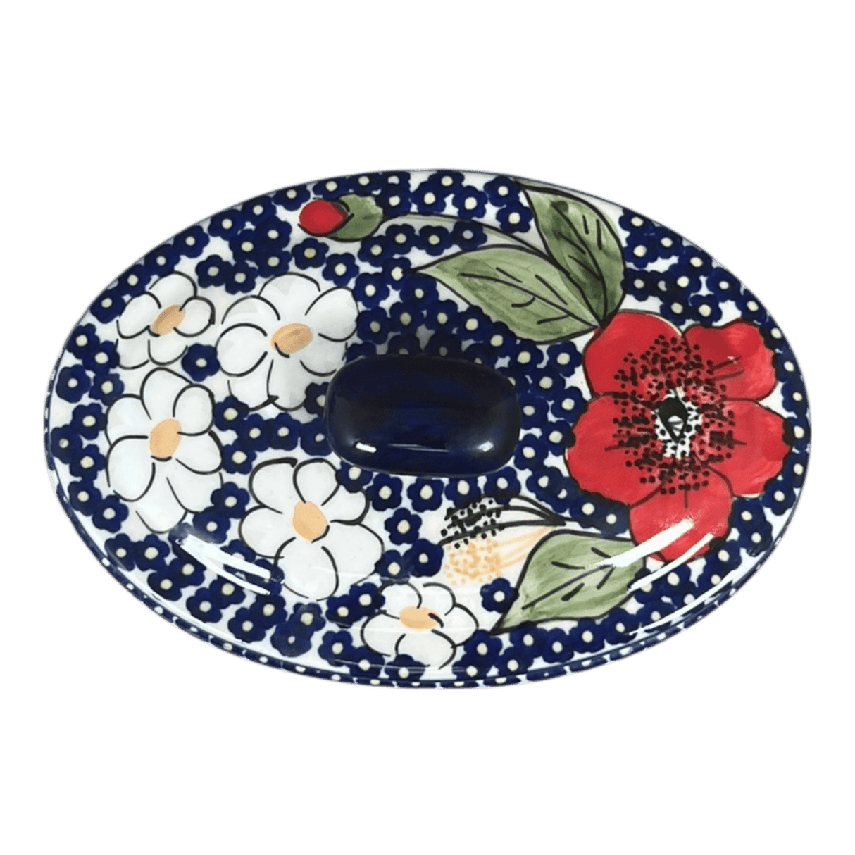 Container, Oval, Lid, 6" x 4" in "Poppies & Posies" by Manufaktura | P059S-IM02