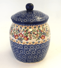 A picture of a Polish Pottery 4 Liter Canister (Poppy Persuasion) | P081S-P265 as shown at PolishPotteryOutlet.com/products/4-liter-canister-poppy-persuasion-p081s-p265