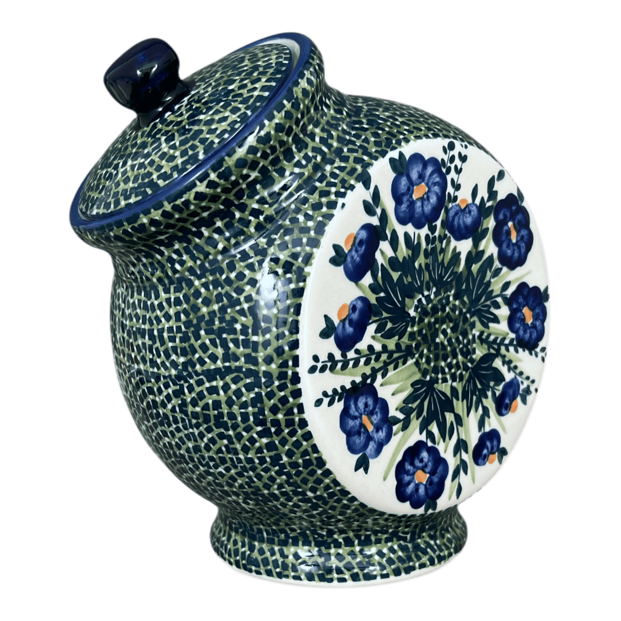 Candy/Cookie Jar, Round, 8.5" in "Bouncing Blue Blossoms" by Manufaktura | P076U-IM03