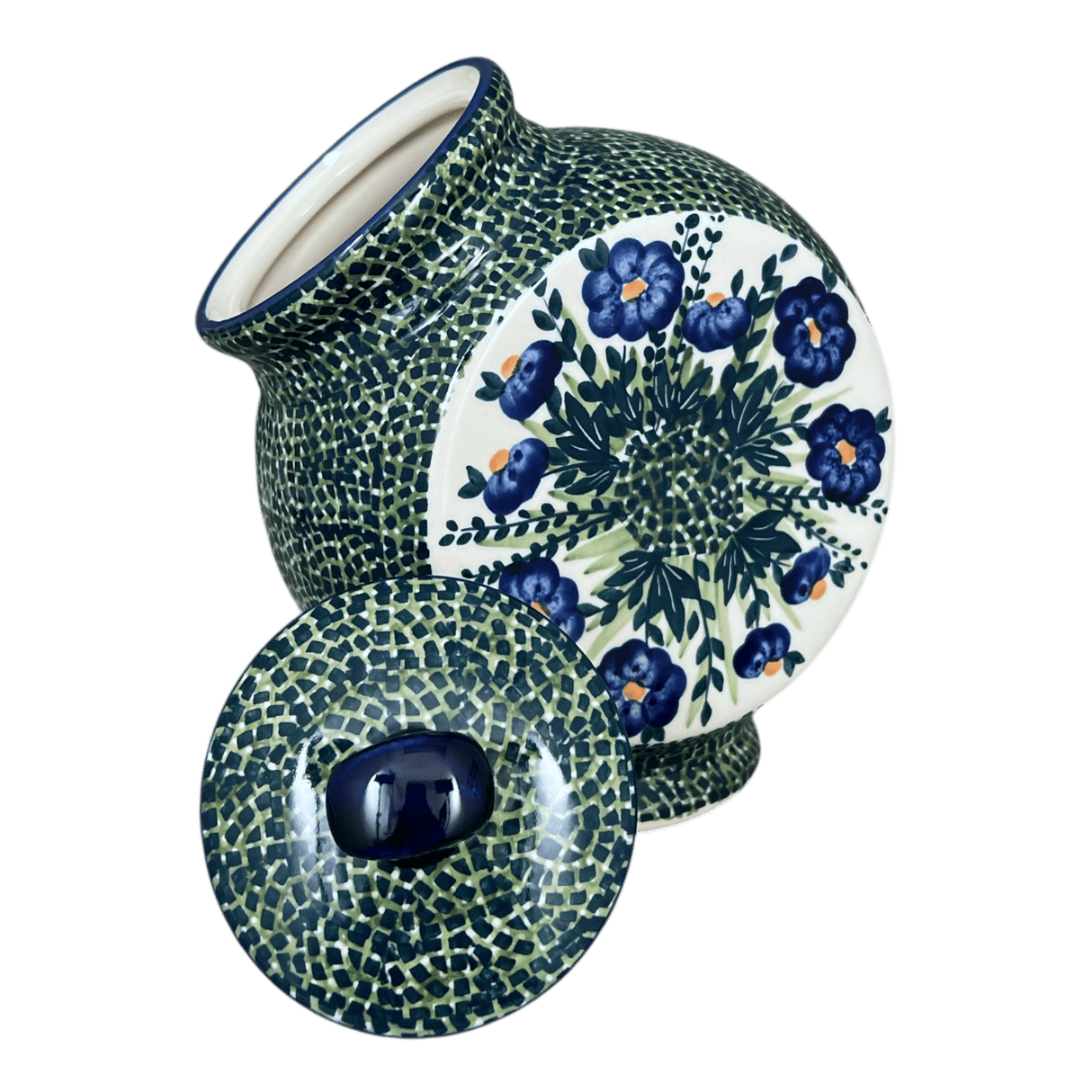 Candy/Cookie Jar, Round, 8.5" in "Bouncing Blue Blossoms" by Manufaktura | P076U-IM03