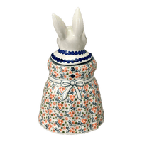 A picture of a Polish Pottery Rabbit Cookie Jar (Peach Blossoms) | P080S-AS46 as shown at PolishPotteryOutlet.com/products/rabbit-cookie-jar-peach-blossoms-p080s-as46