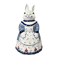 A picture of a Polish Pottery Rabbit Cookie Jar (Smooth Seas) | P080T-DPML as shown at PolishPotteryOutlet.com/products/rabbit-cookie-jar-smooth-seas-p080t-dpml