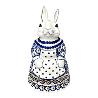 A picture of a Polish Pottery Rabbit Cookie Jar (Kaleidoscope) | P080U-ASR as shown at PolishPotteryOutlet.com/products/rabbit-cookie-jar-kaleidoscope-p080u-asr