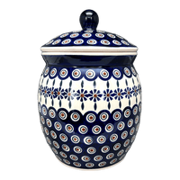 A picture of a Polish Pottery 4 Liter Canister (Floral Peacock) | P081T-54KK as shown at PolishPotteryOutlet.com/products/4-liter-canister-floral-peacock-p081t-54kk