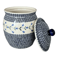 A picture of a Polish Pottery 5 Liter Canister (Lily of the Valley) | P084T-ASD as shown at PolishPotteryOutlet.com/products/5-liter-canister-lily-of-the-valley-p084t-asd
