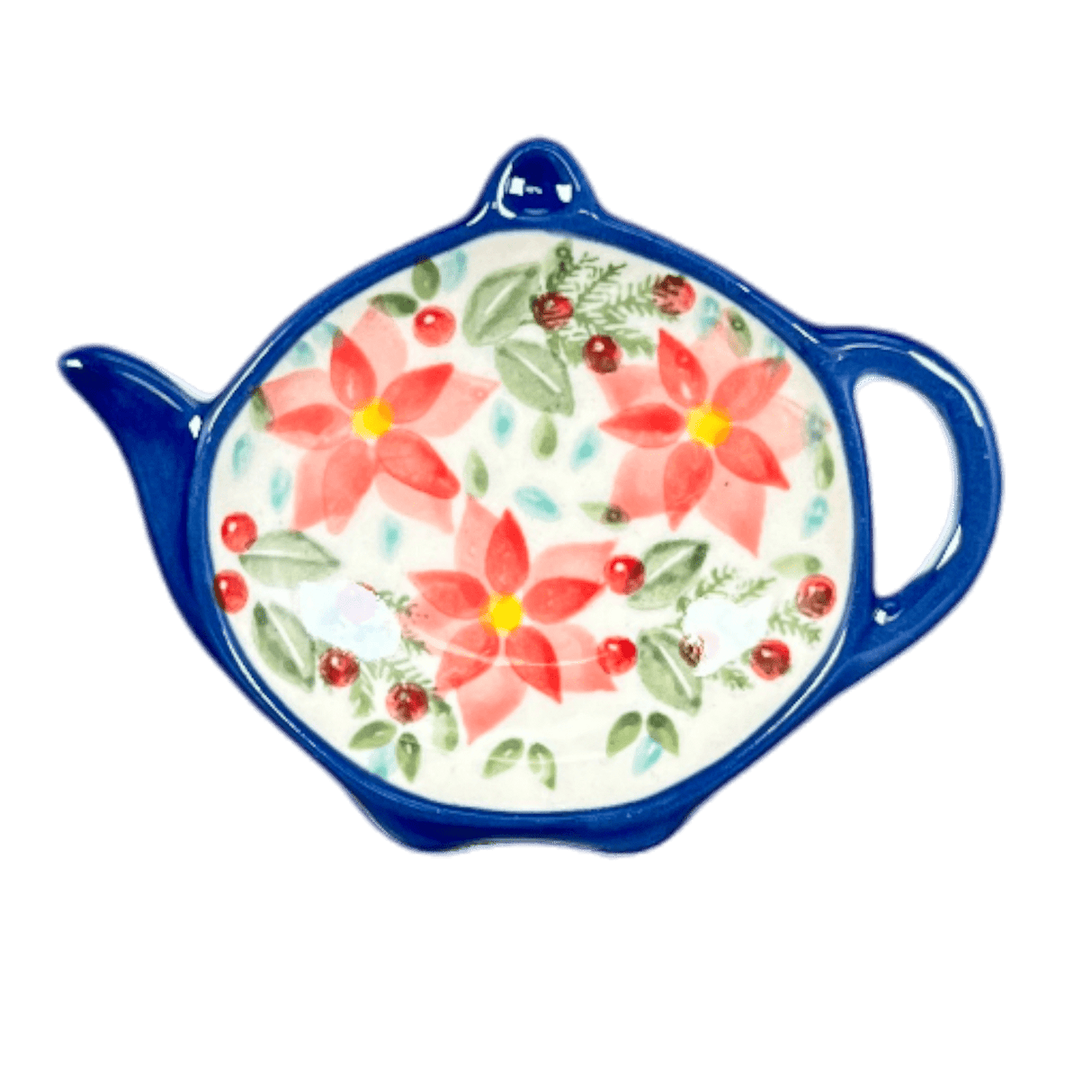 Saucer, Teapot, 4.25" x 3.25" in "Pink Poinsettia" by Manufaktura | P094S-PS14