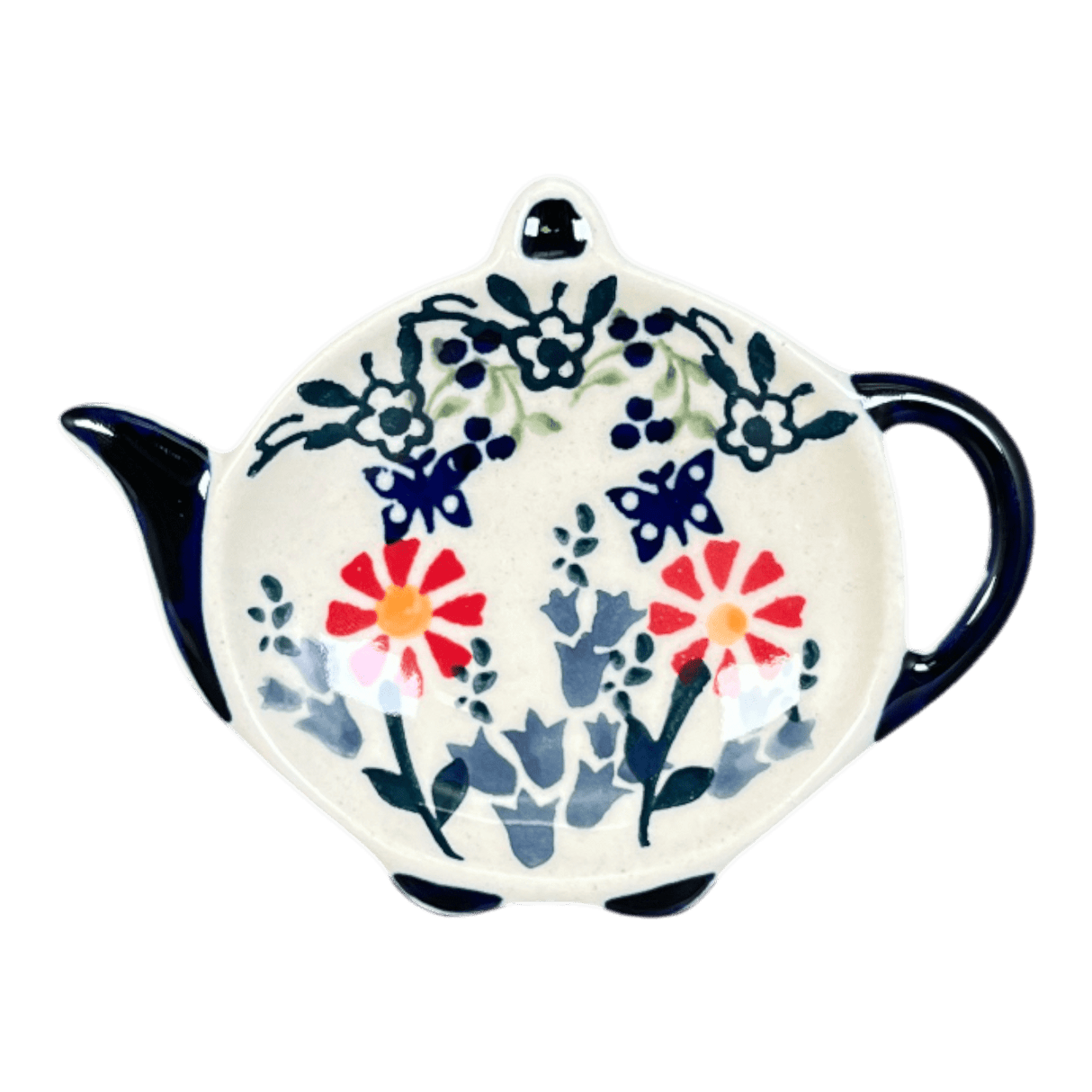 Saucer, Teapot, 4.25" x 3.25" in "Butterfly Blossoms" by Manufaktura | P094T-MM02