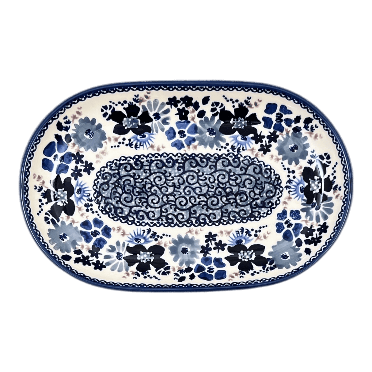 Plate, Oval, 6" x 9" in "Blue Life" by Manufaktura | P097S-EO39