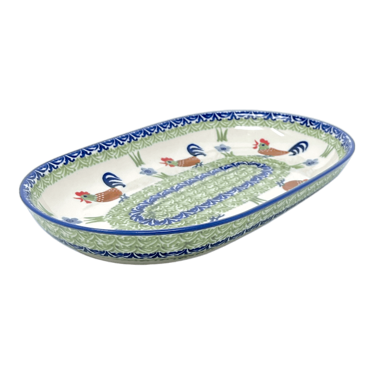 Plate, Roaster, Oval, 7"x11" in "Chicken Dance" by Manufaktura | P099U-P320