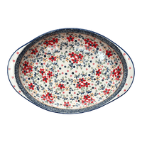 A picture of a Polish Pottery Large Oval Baker (Ruby Bouquet) | P102S-DPCS as shown at PolishPotteryOutlet.com/products/15-25-x-10-25-oval-baker-ruby-bouquet-p102s-dpcs