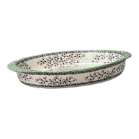 A picture of a Polish Pottery Large Oval Baker (Cherry Blossoms) | P102S-DPGJ as shown at PolishPotteryOutlet.com/products/15-25-x-10-25-oval-baker-cherry-blossoms-p102s-dpgj