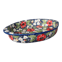 A picture of a Polish Pottery Large Oval Baker (Poppies & Posies) | P102S-IM02 as shown at PolishPotteryOutlet.com/products/15-25-x-10-25-oval-baker-poppies-posies-p102s-im02
