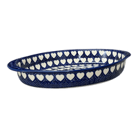 A picture of a Polish Pottery Large Oval Baker (Sea of Hearts) | P102T-SEA as shown at PolishPotteryOutlet.com/products/15-25-x-10-25-oval-baker-sea-of-hearts-p102t-sea