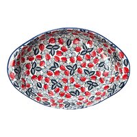 A picture of a Polish Pottery Large Oval Baker (Strawberry Fields) | P102U-AS59 as shown at PolishPotteryOutlet.com/products/15-25-x-10-25-oval-baker-strawberry-fields-p102u-as59