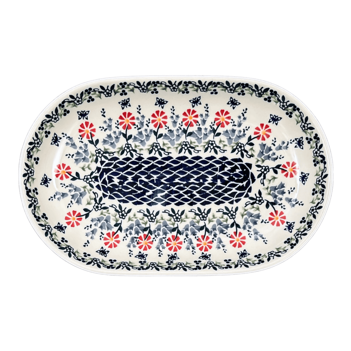 Platter, Oval, 8" x 13" in "Butterfly Blossoms" by Manufaktura | P101T-MM02