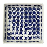 A picture of a Polish Pottery 8" Square Baker (Navy Retro) | P151U-601A as shown at PolishPotteryOutlet.com/products/8-square-baker-navy-retro-p151u-601a
