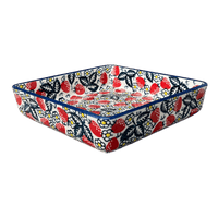 A picture of a Polish Pottery 8" Square Baker (Strawberry Fields) | P151U-AS59 as shown at PolishPotteryOutlet.com/products/8-square-baker-strawberry-fields-p151u-as59