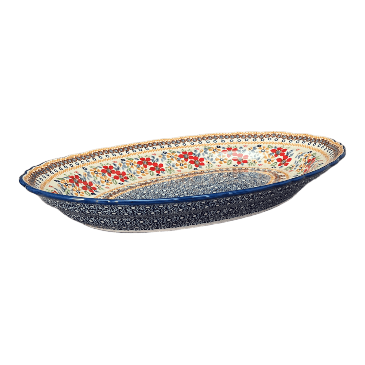 Platter, Oval, Scalloped, 16.75" x 12.25" Large in "Ruby Duet" by Manufaktura | P165S-DPLC