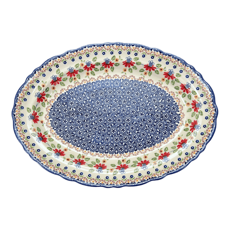 Platter, Oval, Scalloped, 16.75" x 12.25" Large in "Mediterranean Blossoms" by Manufaktura | P165S-P274