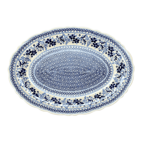 Platter, Oval, Scalloped, 16.75" x 12.25" Large in "Duet in Blue" by Manufaktura | P165S-SB01