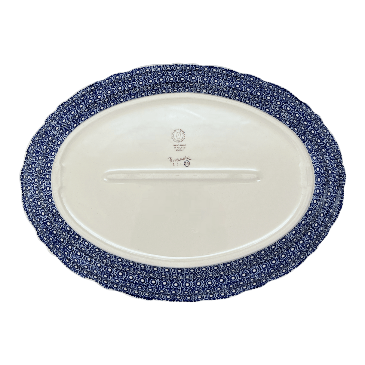 Platter, Oval, Scalloped, 16.75" x 12.25" Large in "Duet in Blue" by Manufaktura | P165S-SB01
