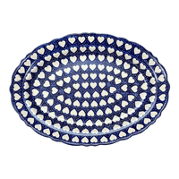 A picture of a Polish Pottery Large Scalloped Oval Platter (Sea of Hearts) | P165T-SEA as shown at PolishPotteryOutlet.com/products/16-75-x-12-25-large-scalloped-oval-platter-sea-of-hearts-p165t-sea