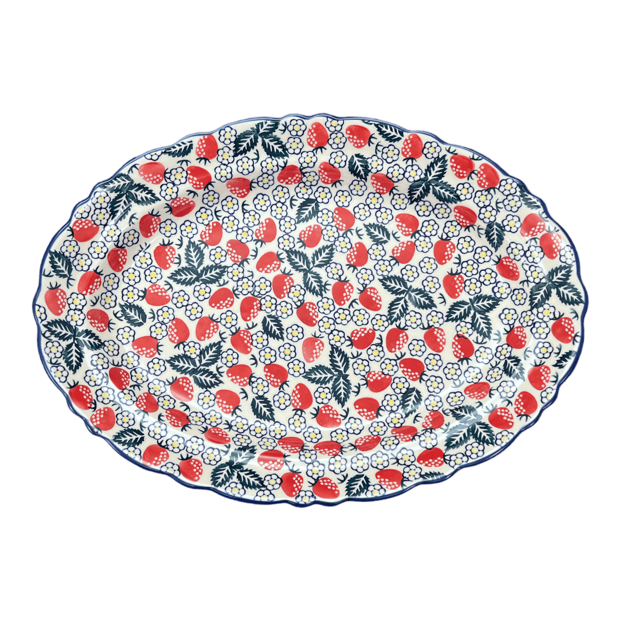 Platter, Oval, Scalloped, 16.75" x 12.25" Large in "Strawberry Fields" by Manufaktura | P165U-AS59