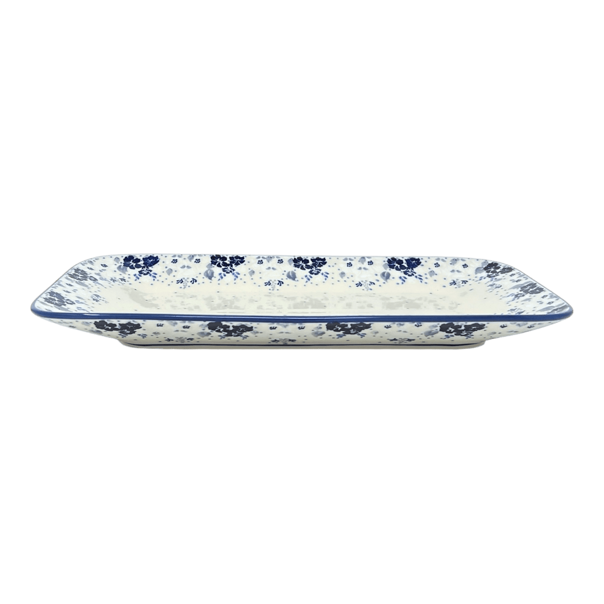 Platter, Rectangular, 14" x 8" in "Blue & White Trumpet Vines" by Manufaktura | P202U-JZ43