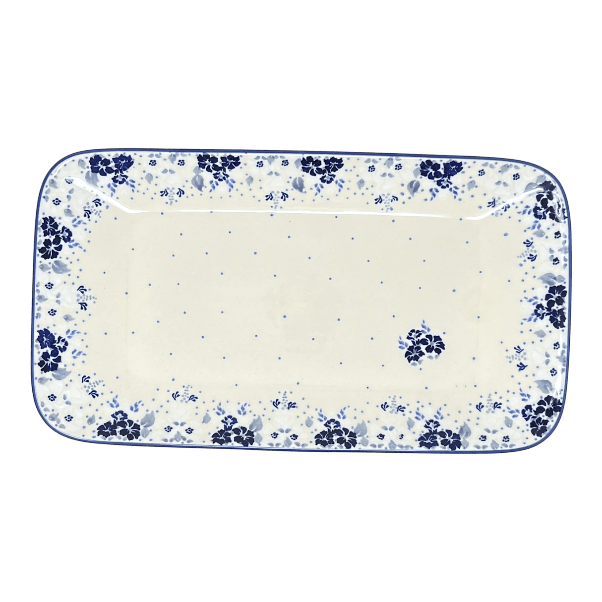 Platter, Rectangular, 14" x 8" in "Blue & White Trumpet Vines" by Manufaktura | P202U-JZ43