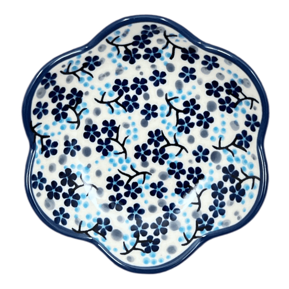 Bowl, Scalloped, Shallow, 4.25", (P205) in "Scattered Blues" by Manufaktura | P205S-AS45