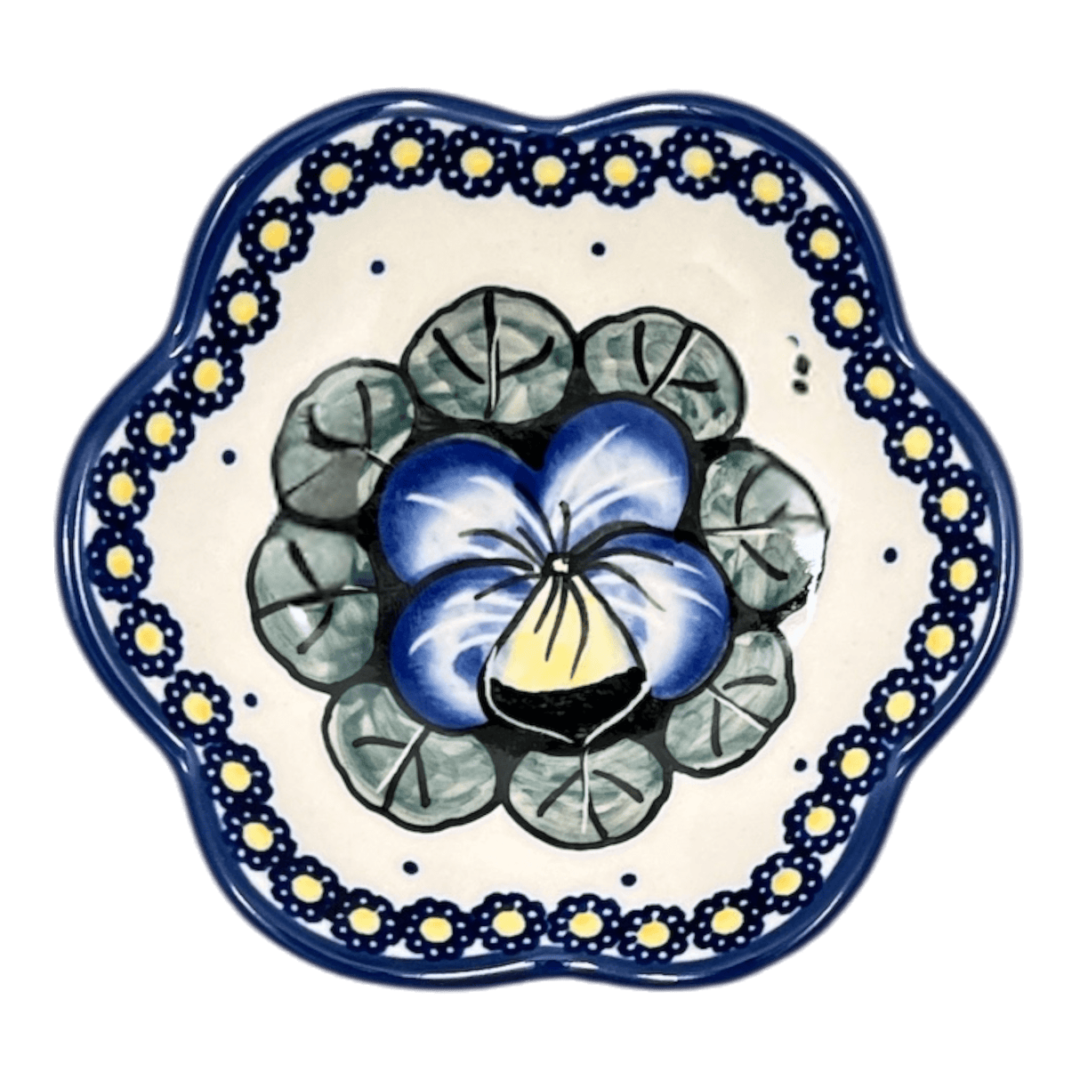 Bowl, Scalloped, Shallow, 4.25", (P205) in "Pansies" by Manufaktura | P205S-JZB