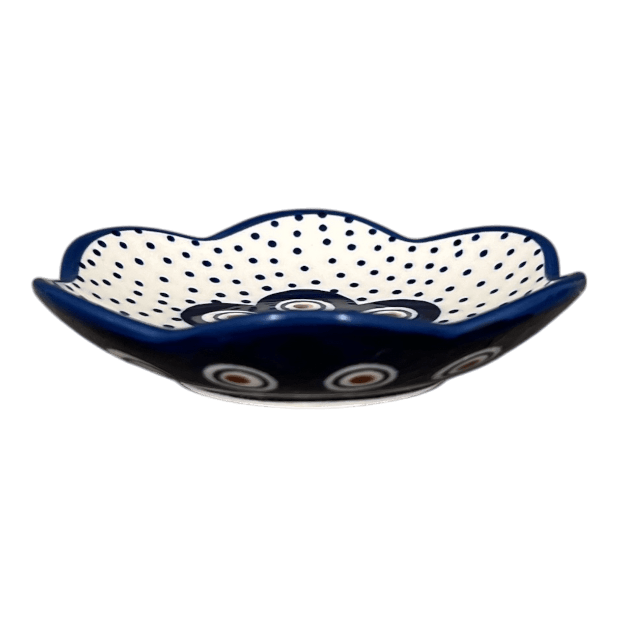 Bowl, Scalloped, Shallow, 4.25", (P205) in "Peacock Dot" by Manufaktura | P205U-54K