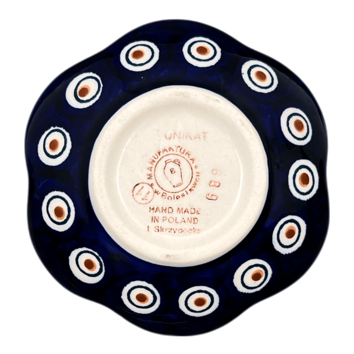 Bowl, Scalloped, Shallow, 4.25", (P205) in "Peacock Dot" by Manufaktura | P205U-54K